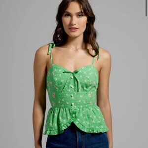 GUNNE SAX for ModCloth Super Bloom Peplum Top Green Floral Ruffle Blouse NEW XL